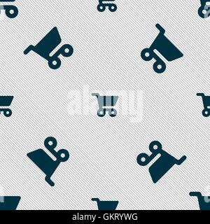 shopping basket icon sign. Seamless pattern with geometric texture. Vector Stock Vector