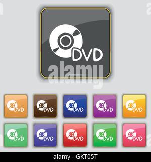 dvd icon sign. Set with eleven colored buttons for your site. Vector Stock Vector