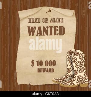 Cowboy poster. Wild west background for your design. Cowboy elements set. Stock Vector