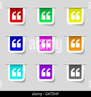 Double quotes at the beginning of words icon sign. Set of multicolored modern labels for your design. Vector Stock Vector