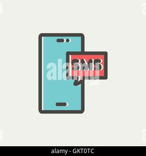 Mobile phone with SMS can receive and send messages thin line icon Stock Vector