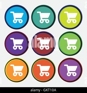 shopping basket icon sign. Nine multi colored round buttons. Vector Stock Vector
