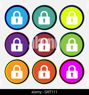 Pad Lock icon sign. Nine multi-colored round buttons. Vector Stock Vector