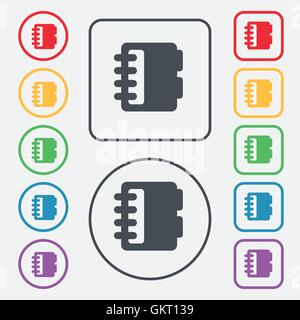 Notepad, calendar icon sign. symbol on the Round and square buttons with frame. Vector Stock Vector