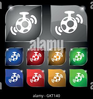 mirror ball disco icon sign. Set of ten colorful buttons with glare. Vector Stock Vector