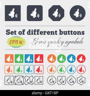 Bell  icon sign. Big set of colorful, diverse, high-quality buttons. Vector Stock Vector
