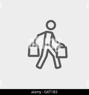 Man carrying shopping bags thin line icon Stock Vector