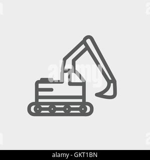 Hydraulic excavator truck thin line icon Stock Vector
