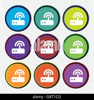 Wi fi router icon sign. Nine multi colored round buttons. Vector Stock Vector