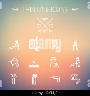 Construction thin line icon set Stock Vector