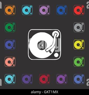 Gramophone, vinyl icon sign. Lots of colorful symbols for your design. Vector Stock Vector