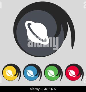 Jupiter planet icon sign. Symbol on five colored buttons. Vector Stock Vector