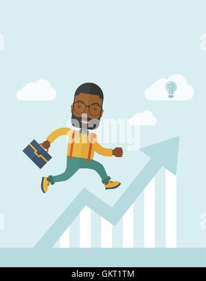 Running man into graph arrow up. Stock Vector