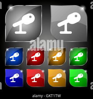Microphone, Speaker icon sign. Set of ten colorful buttons with glare. Vector Stock Vector