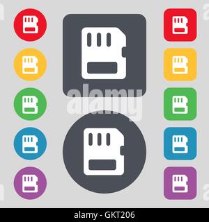 compact memory card icon sign. A set of 12 colored buttons. Flat design. Vector Stock Vector