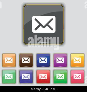 Mail, envelope, letter icon sign. Set with eleven colored buttons for your site. Vector Stock Vector