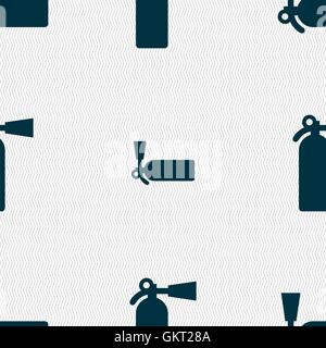 fire extinguisher icon sign. Seamless pattern with geometric texture. Vector Stock Vector