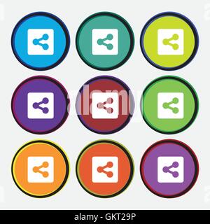 Share  icon sign. Nine multi colored round buttons. Vector Stock Vector