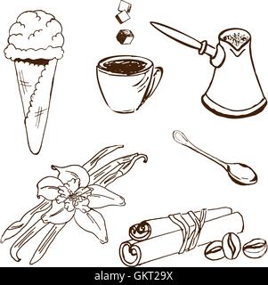 Handdrawn coffee accessories Stock Vector