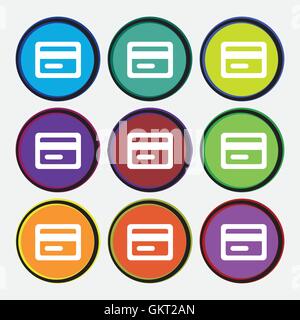 credit card icon sign. Nine multi colored round buttons. Vector Stock Vector