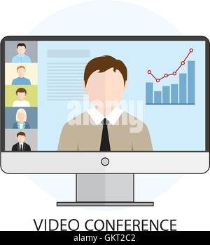 Flat design colorful vector illustration concept for video confe Stock Vector