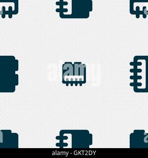 Notepad, calendar icon sign. Seamless pattern with geometric texture. Vector Stock Vector