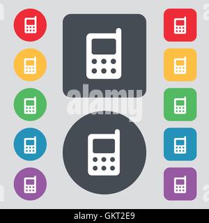 mobile phone icon sign. A set of 12 colored buttons. Flat design. Vector Stock Vector
