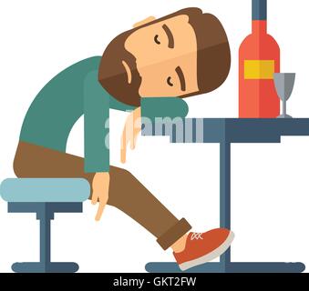 Drunk man fall asleep in the pub. Stock Vector