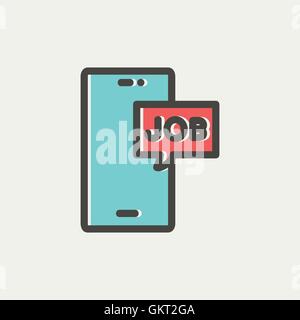 Smartphone with word job in a box thin line icon Stock Vector