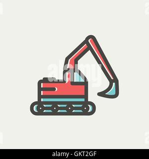 Hydraulic excavator truck thin line icon Stock Vector