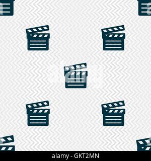 Cinema Clapper icon sign. Seamless pattern with geometric texture. Vector Stock Vector
