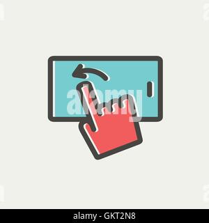 Hand browsing in cellphone thin line icon Stock Vector