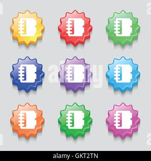 Notepad, calendar icon sign. symbol on nine wavy colourful buttons. Vector Stock Vector