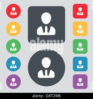 male silhouette icon sign. A set of 12 colored buttons. Flat design. Vector Stock Vector