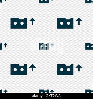 audio cassette icon sign. Seamless pattern with geometric texture. Vector Stock Vector