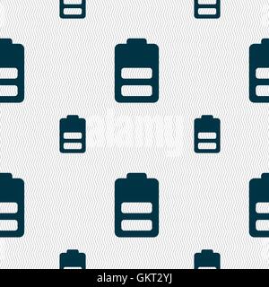 Battery half level, Low electricity icon sign. Seamless pattern with geometric texture. Vector Stock Vector