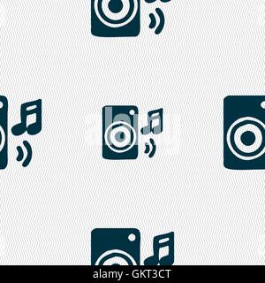 music column, disco, music, melody, speaker icon sign. Seamless pattern with geometric texture. Vector Stock Vector