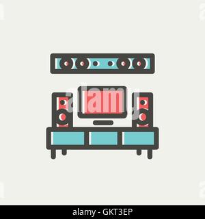 TV flat screen and home theater thin line icon Stock Vector