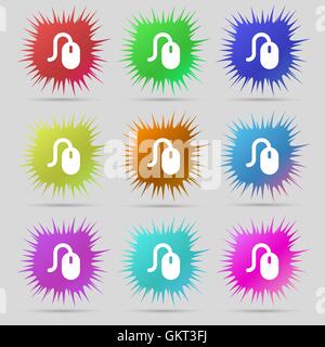 Computer mouse icon sign. A set of nine original needle buttons. Vector Stock Vector