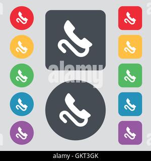 retro telephone handset  icon sign. A set of 12 colored buttons. Flat design. Vector Stock Vector