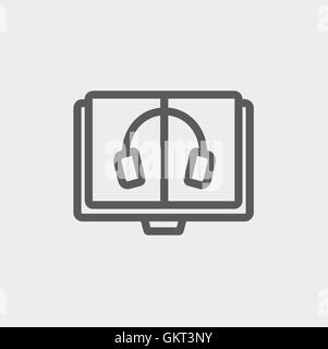 Headphone in screen monitor thin line icon Stock Vector