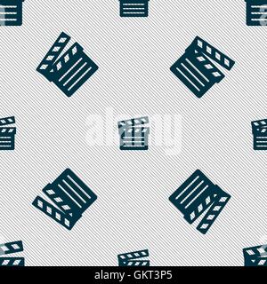Cinema Clapper icon sign. Seamless pattern with geometric texture. Vector Stock Vector