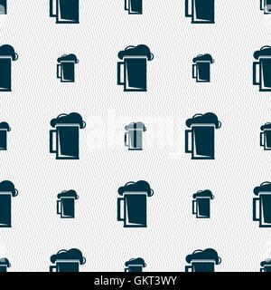 glass of beer icon sign. Seamless pattern with geometric texture. Vector Stock Vector