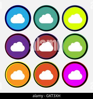 cloud icon sign. Nine multi-colored round buttons. Vector Stock Vector