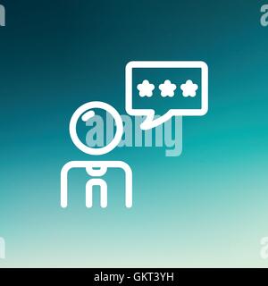 Man with three stars in speech bubble thin line icon Stock Vector