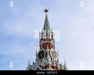 Moscow, Russia - July 07, 2016: Chimes and Courant (huge clock) on the Spassky Tower of Kremlin Stock Photo