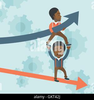 Two black guy in two arrows going up and down. Stock Vector