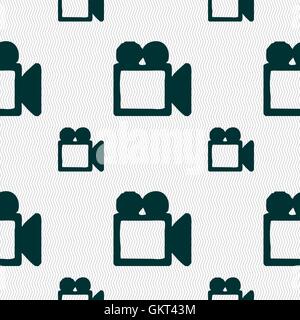 camcorder icon sign. Seamless pattern with geometric texture. Vector Stock Vector