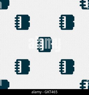 Notepad, calendar icon sign. Seamless pattern with geometric texture. Vector Stock Vector