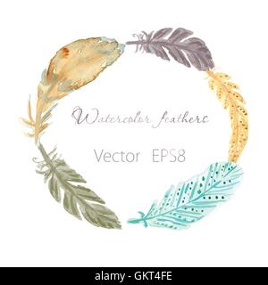 Set of ethnic feathers. Ethnic seamless pattern in native style. Stock Vector